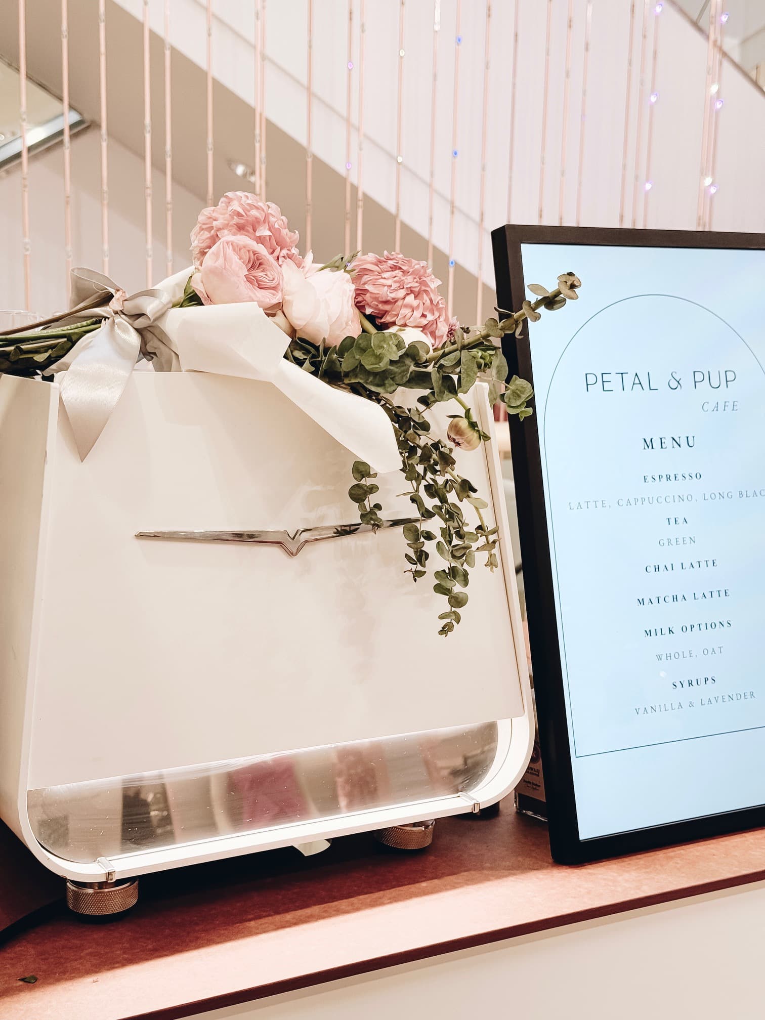 Petal & Pup launch — custom menu card and florals